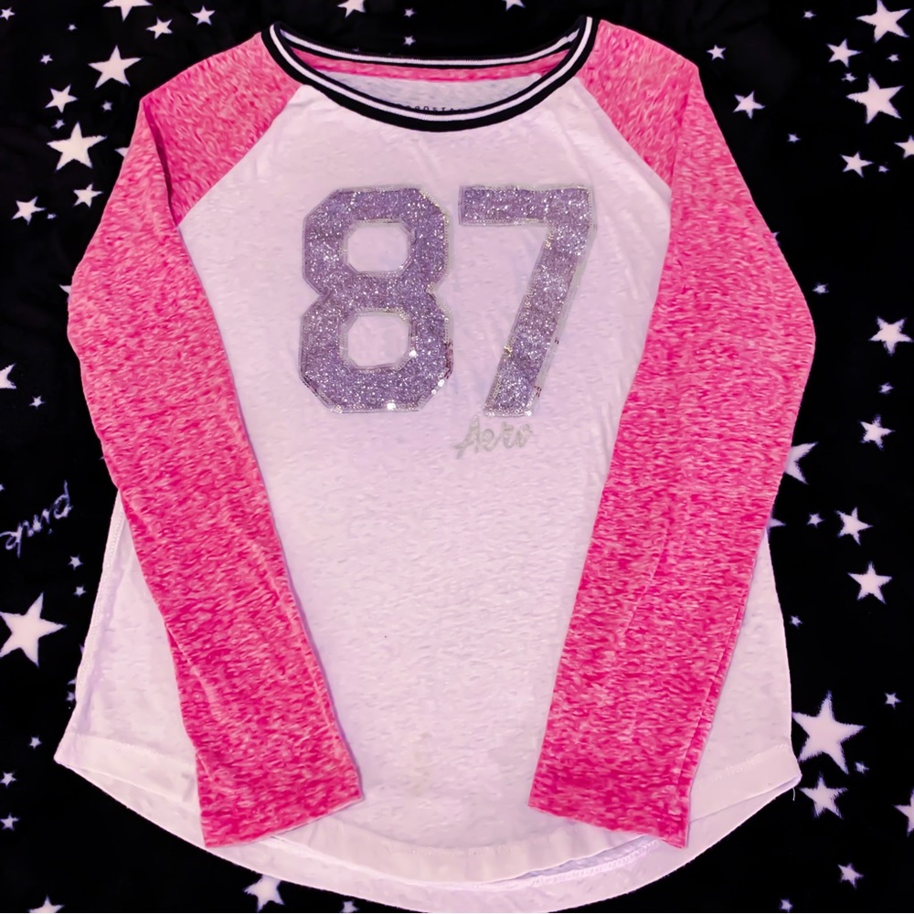 Aeropostale Pink and White Long Sleeve Tee